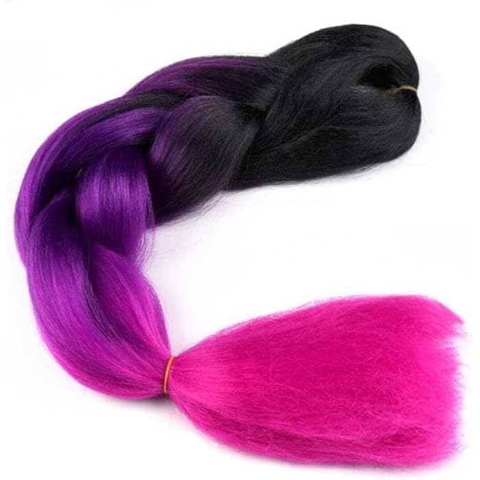 DILLARDS Synthetic Fiber Ombre Jumbo Braid Hair Extensions - 24In, 2 Bundle, Black, Purple, Fuchsia - Image 3